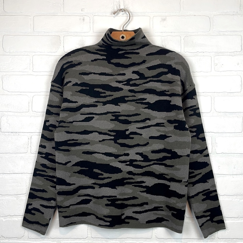 Tahari Plush Camo Print Mock Neck Sweater XS